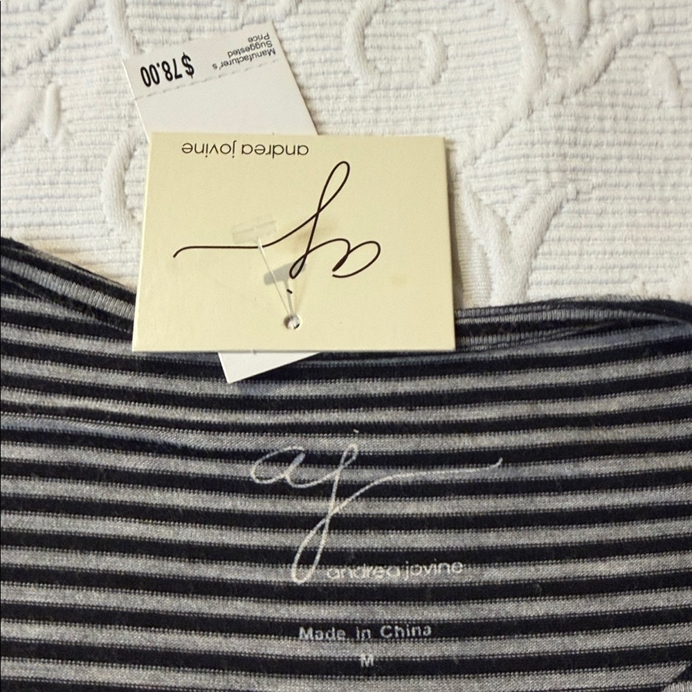 Andrea Jovine Black & Gray Striped Long-Sleeve Tunic. Medium. NWT - Picture 6 of 7